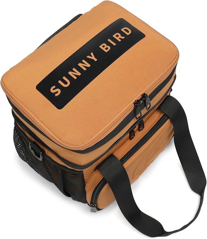 SUNNY BIRD Dual Compartment Lunch Bag, 13L Insulated Adult Lunch Box for Work (Brown)