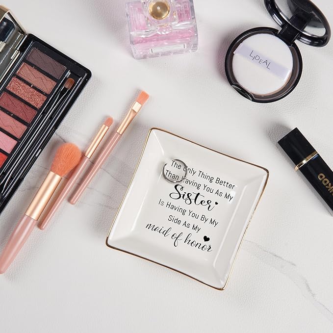 Bridesmaid Gifts Maid of Honor Proposal Gift Jewelry Dish Trinket Ring Tray - The Only Thing Better ... As My Maid of Honor, Wedding Day Party Gifts for Matron of Honor from Bride