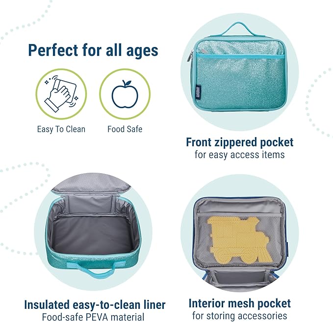 Wildkin Kids Insulated Lunch Box – Durable and Reusable for School & Travel - Blue Glitter