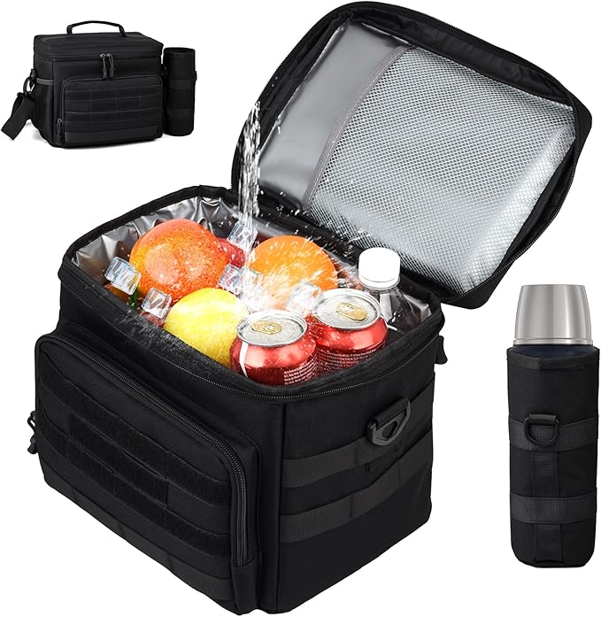 Tactical Lunch Box for Men, Insulated Lunchbox Waterproof Leakproof Cooler Lunch Bag for Work Outdoor Picnic, 24 Cans/15 L, Black