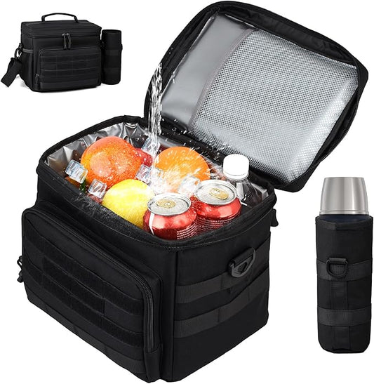 Tactical Lunch Box for Men, Insulated Lunchbox Waterproof Leakproof Cooler Lunch Bag for Work Outdoor Picnic, 24 Cans/15 L, Black