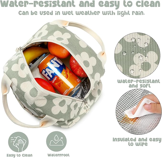 Bluboon Lunch Bag for Women Men Cute Corduroy Lunch Tote Bags Reusable Insulated Lunch Box Large Capacity Reusable Insulated Cooler for Work Picnic or Travel