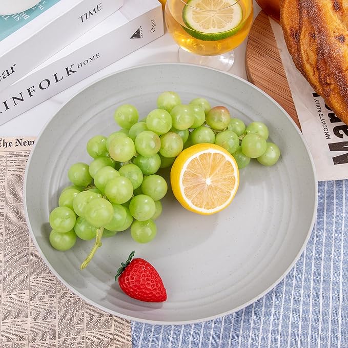 Supernal 16pcs Grey Wheat Straw Plates,Hard Plastic Plates Reusable,Unbreakable Dinner Plates,Reusable Plastic Plates,Deep Dinner Plates,Dishwasher & Microwave Safe for Camping, Picnic