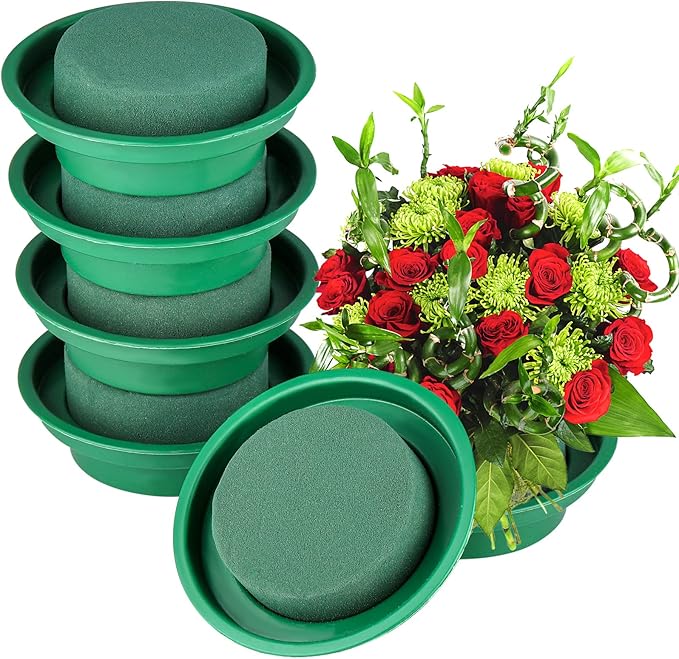 8 Packs Green Floral Foam Rounds in Bowls DIY Flower Arrangement Kit for Fresh and Artificial Flowers, 4.7 Inch Diameter, Simple Style, Flower Foam, ARTIFICIAL PLANT