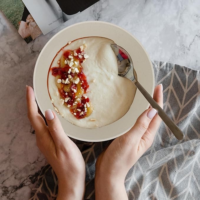 Wrova Wheat Straw Bowl Sets,6 PCS Unbreakable Cereal Bowl 36 OZ,Microwave and Dishwasher Safe Bowls,Soup Bowl Sets for Serving Soup,Oatmeal and Salad （Beige）