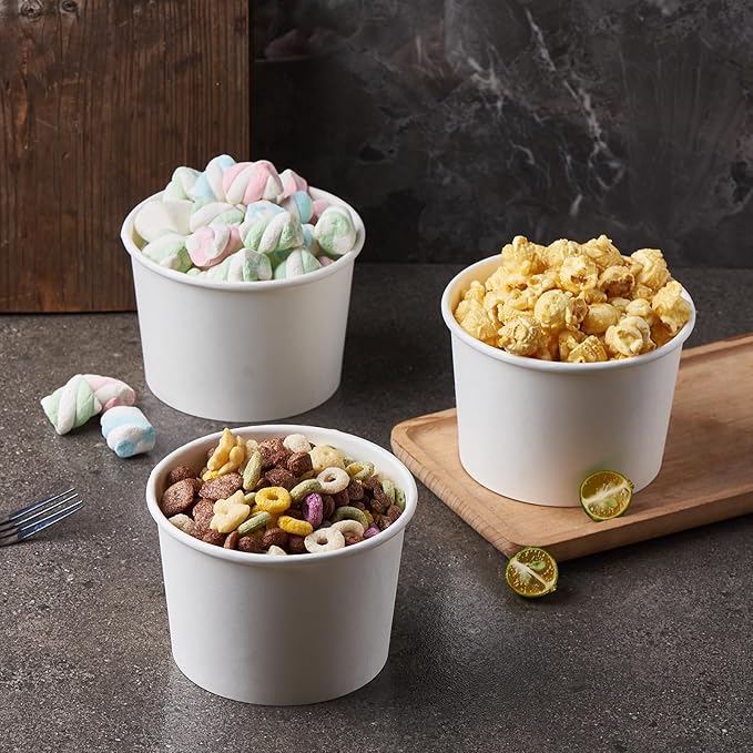 CIAO! 16OZ Disposable White Paper Food Container, 115mm Diameter, Lids Sold Separately (500/case)