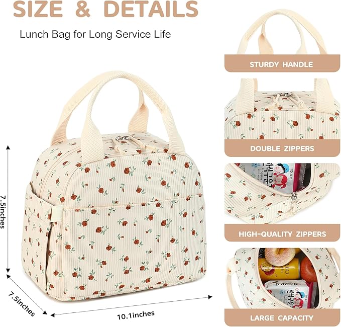 Bluboon Lunch Bag for Women Men Cute Corduroy Lunch Tote Bags Reusable Insulated Lunch Box Large Capacity Reusable Insulated Cooler for Work Picnic or Travel