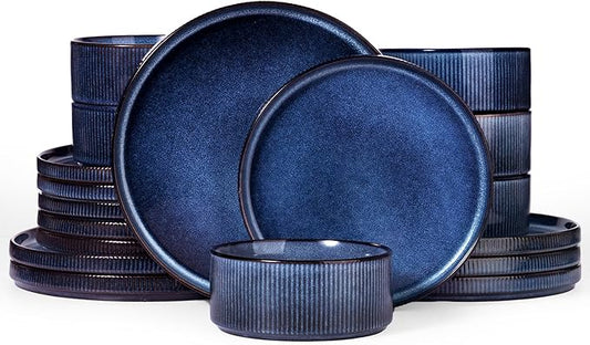 Famiware Star Plates and Bowls Sets, Modern Stoneware Dinnerware Sets for 6, 18-Piece Kitchen Dish Set - Chip and Scratch Resistant, Microwave and Dishwasher Safe Tableware, Nebulas Blue