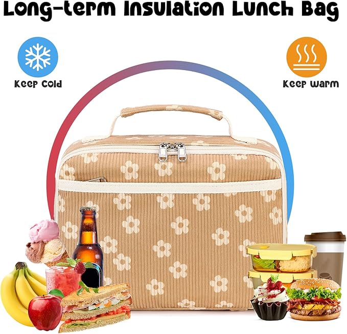 Bluboon Kids Girls Lunch Bag Insulated Lunch Box for school Corduroy Lunch Cooler Organizer School Kids Lunch Tote