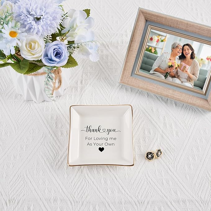 Bonus Mom Gifts for Step Mom Ring Dish Jewelry Tray for Mother in Law Birthday Mothers Day Valentine's Christmas Stepmom Gift, Thank You for Loving Me As Your Own Mother in Law Wedding Gifts