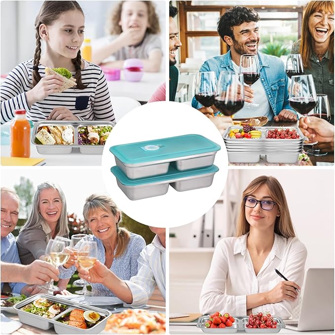 8 pcs Stainless Steel Snack Containers with Lids, Multi Compartment Reusable Grab and Go Snack Boxs, for Food Pack Take-Out Condiments, Dips, Leakproof, for Travel and Outdoor Camping
