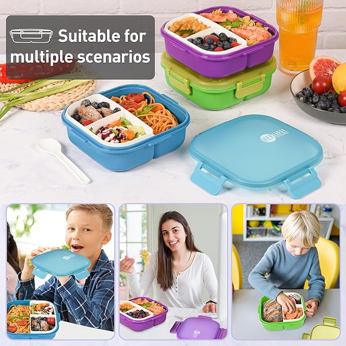 Square Bento Box with Removable Compartments for Adults & Kids - 1000ml Leak Proof Lunch Box with Utensils, BPA-Free, Microwave & Dishwasher Safe, Portable(Green)
