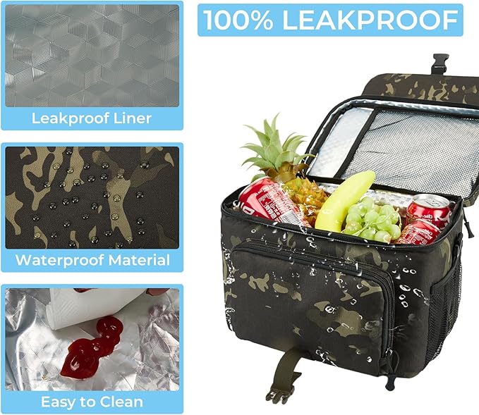 Ronyes Tactical Lunch Box for Men,Large Insulated Lunch Bag with Shoulder Strap,Heavy Duty lunchbox Cooler MOLLE Webbing, Leakproof Pail for Work Camping Fishing-Camo Black