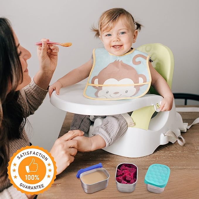 Small (1 CUP) Stainless Steel Snack Containers for Kids | Easy Open Leak Proof Food Containers with Silicone Lids - Perfect Metal Toddler Lunch Box for Daycare and School (8oz)