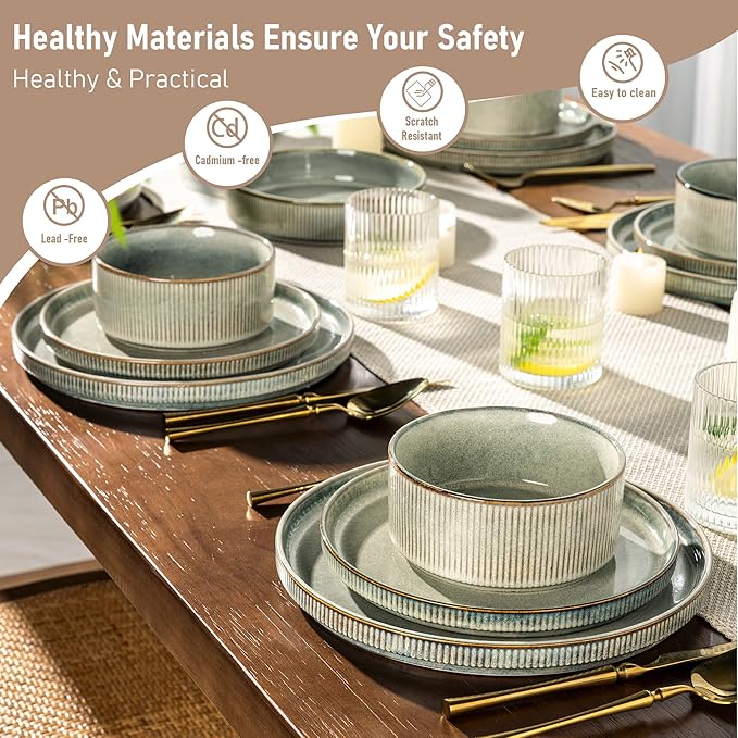 GBHOME Stoneware Dinnerware Sets for 4,Round Reactive Glaze Ceramic Plates and Bowls Set, Highly Scratch Resistant | Dishwasher & Microwave Safe Dishes Set,Service for 4(12Pcs)
