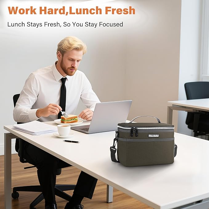 Tirrinia Insulated Lunch Bag for Women Men, Leakproof Lunch Box Containers for Adult, Work, School, Soft Lunchbox for Kids,Boys, Adult Cooler Bag for Picnic Hiking Beach,Black Checkered