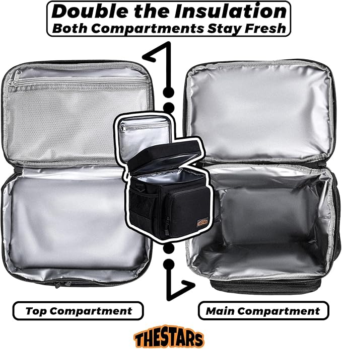 THESTARS Mens Lunchbox for Work, Thermal Insulated Double Deck Lunch Bag, Large Lunch Box Leak Resistant with Premium 900D Heavy-Duty and Durable Waterproof Oxford Fabric for Work (16L)