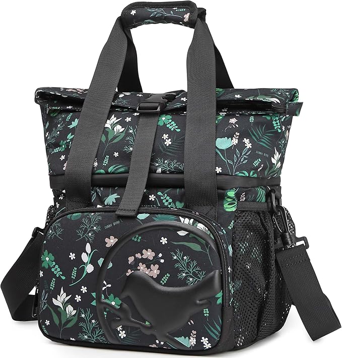 SUNNY BIRD Dual Compartment Lunch Bag Insulated Lunch Box for Women and Men (FloralFoliage 01)
