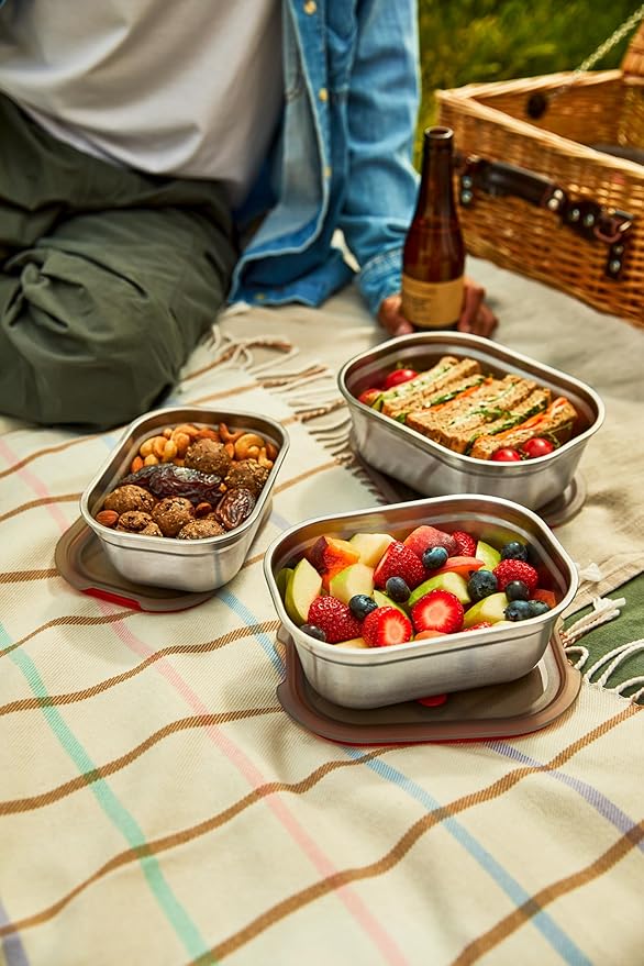BLACK + BLUM Lunch Bowl Mixed Set - Reusable Meal Prep Containers for Picnic & Camping - Microwavable Stainless Steel Lunch Dinner Food Storage Box - Leak Proof Lid - Dishwasher Oven Safe - 20/30/40oz
