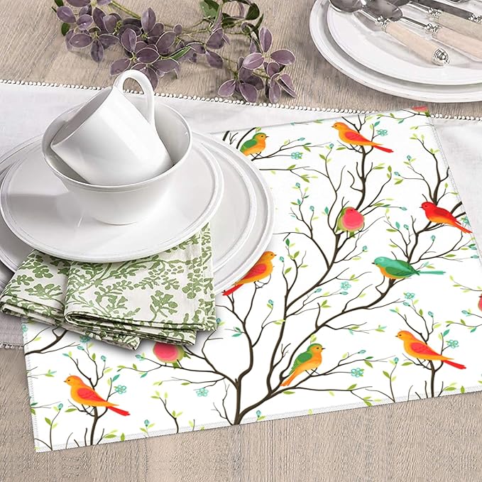 Birds on Tree Dish Drying Mat for Kitchen Counter Washable Absorbent Reversible Microfiber Cute Birds Drying Pad Kitchen Accessories 16x18 Inch