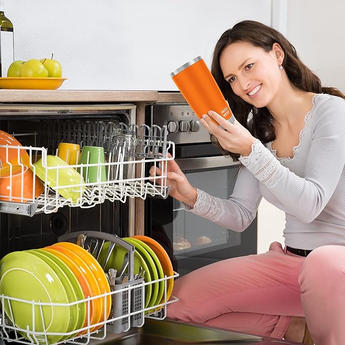 WETOWETO 20oz Tumbler with 2 lids and 2 straws, Stainless Steel Vacuum Insulated Water Coffee Tumbler Cup, Double Wall Powder Coated Spill-Proof Travel Mug Thermal Cup (Orange, 1 Pack)