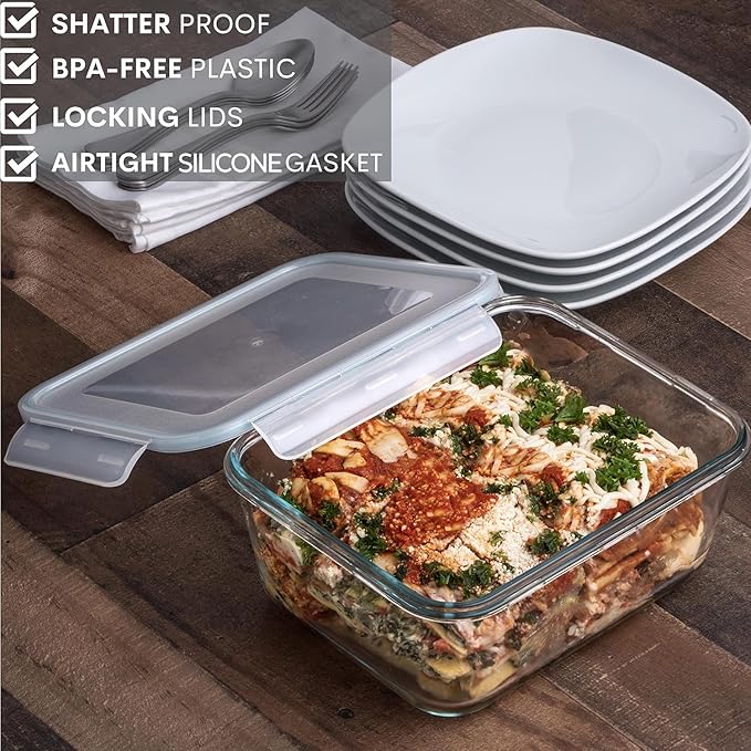 Razab 3300 ml / 112 oz Large Glass Food Storage Containers with Lids, Airtight, Leakproof, BPA Free - Ideal for Meal Prep, Store Leftover & Lunch, Baking Casserole - Freezer, Microwave & Oven Safe