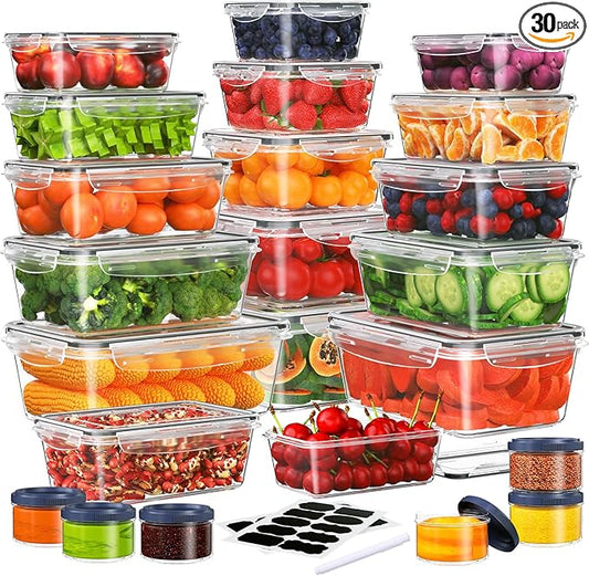 46 PCS Food Storage Containers with Lids(23 Containers & 23 Lids), Reusable Plastic Food Containers with Lid for Kitchen Storage and Organization, BPA-Free & Leak Proof with Labels & Pen
