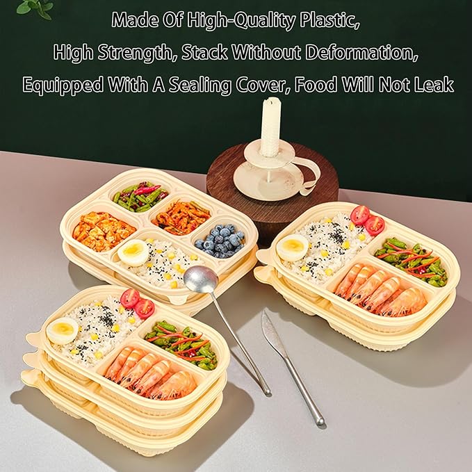 30 Packs of Disposable 36 Ounce Square Meal Prep Container, 3-Chamber Bento Box, Thickened Food Storage Container With Lid, Stackable.