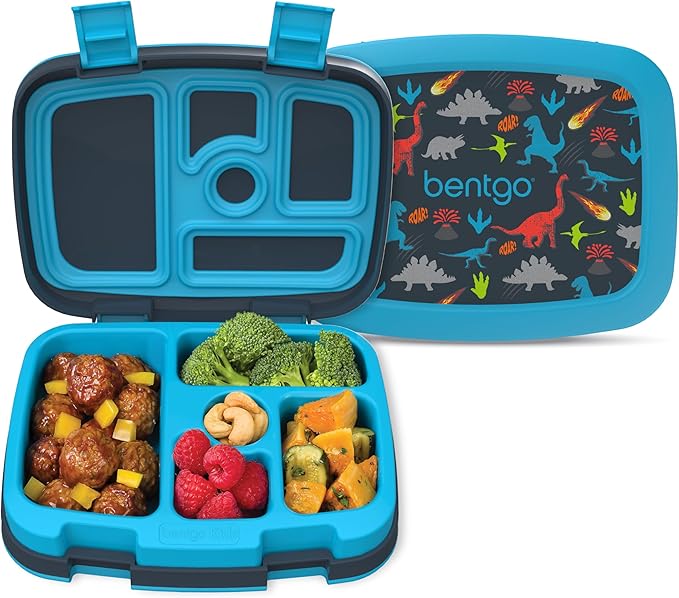 Bentgo Kids Prints Leak-Proof, 5-Compartment Bento-Style Kids Lunch Box - Ideal Portion Sizes for Ages 3-7, Durable, Drop-Proof, Dishwasher Safe, & PFAS & BPA-Free Materials (Dinosaur)