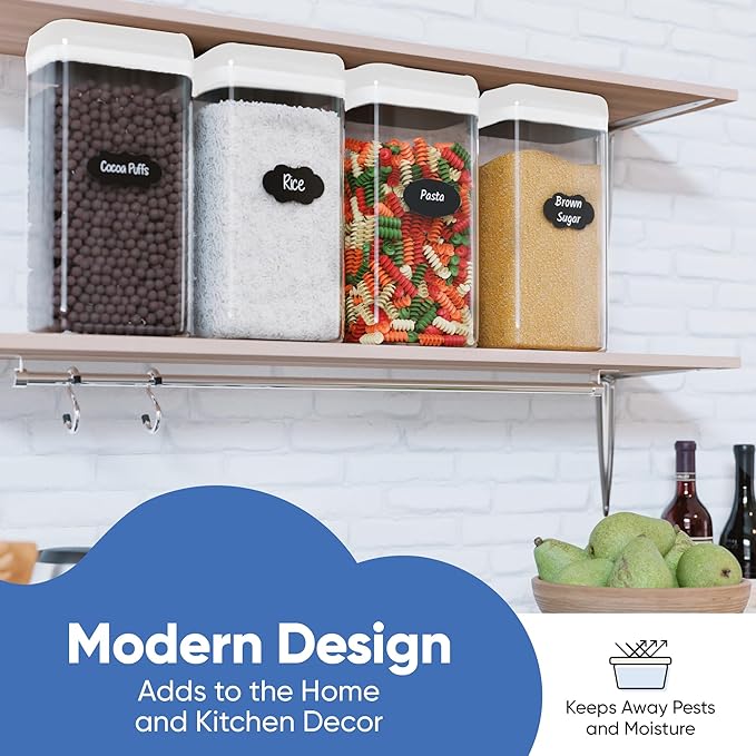 Chef's Path Large Airtight Food Storage Containers with White Lids, Set of 4, 3.2L, 109Oz, Kitchen and Pantry Canisters for Pasta, Cereal, Noodles, and Flour Storage - Transparent