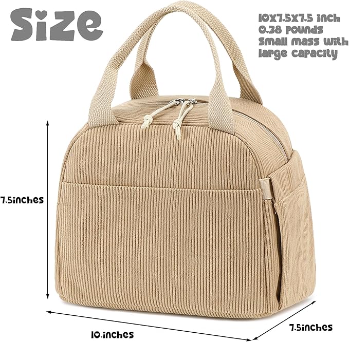 Bluboon Lunch Bag for Women Men Cute Corduroy Lunch Tote Bags Reusable Insulated Lunch Box Large Capacity Reusable Insulated Cooler for Work Picnic or Travel
