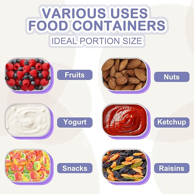 TeamFar 3 PCS Stainless Steel Snack Containers for Kids, 8oz /230ml Food Container with Easy Open Leakproof Silicone Lid, Metal Small Toddler Lunch Box for Daycare School, Healthy & Portable, Purple