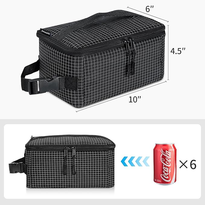 Cerbonny Small Lunch Box,Freezable Lunch Bag for Adults & Kids,Small Lunch Box for Men,Mini Cooler Bag with Buckle Handle,Insulated Cooler Bag for Work School Travel(Black Check)
