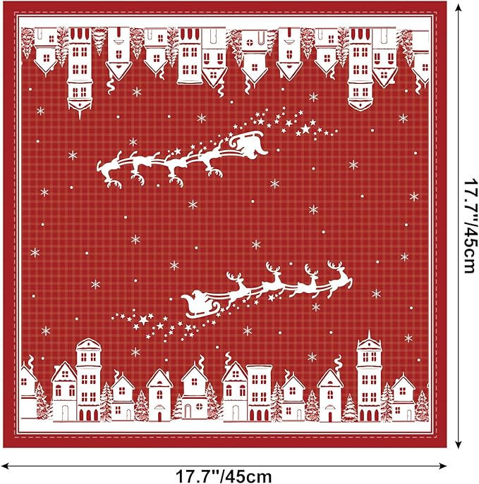 Christmas Deer Napkins, 18×18 Inch Santa Dinner Cloth Napkins Set of 4, Washable Cotton Soft Absorbent Square Napkins for Dining Kitchen Party Wedding Decoration