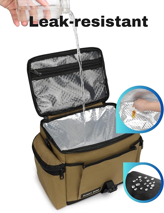 SUNNY BIRD Large Lunch Bag, Thermally Insulated Soft Cooler with Shoulder Strap for Women, Men (Bark Brown)