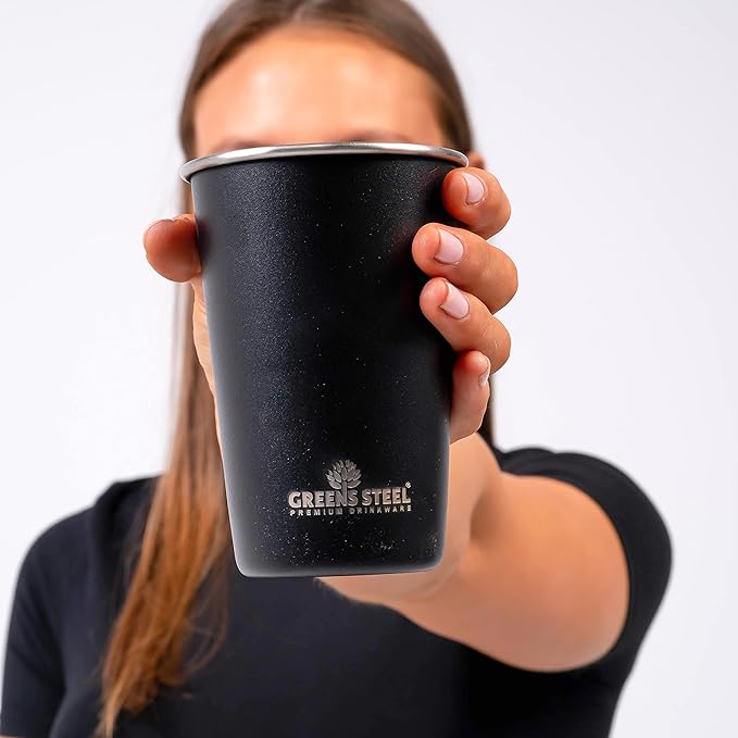 Stainless Steel Cups - 16 oz Pint Tumbler (4 Pack) - Premium Metal Drinking Glasses | Stackable Durable Cup (16 oz Black)