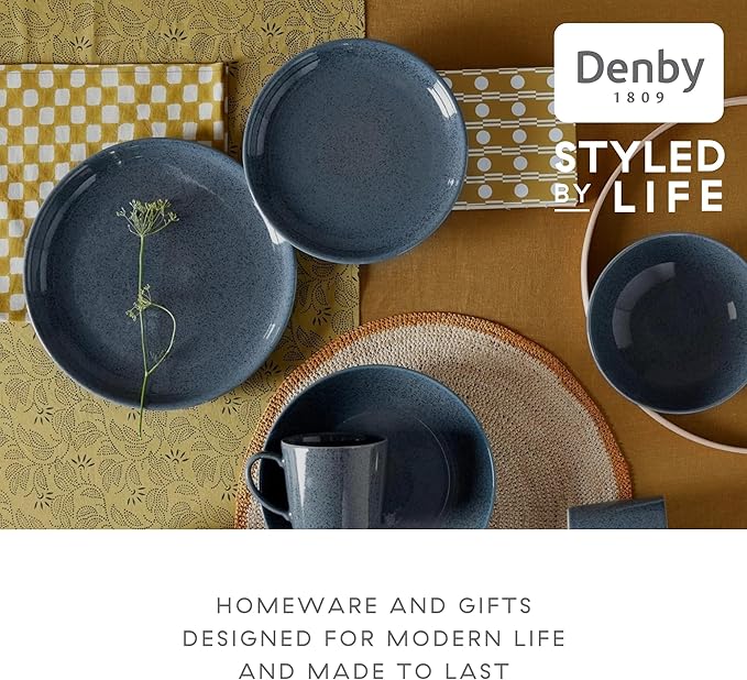Denby - Dark Grey Speckle Dinner Set For 4-12 Piece Reactive Glaze Ceramic Stoneware Tableware Set - Dishwasher Microwave Oven Safe - Scratch Chip Resistant