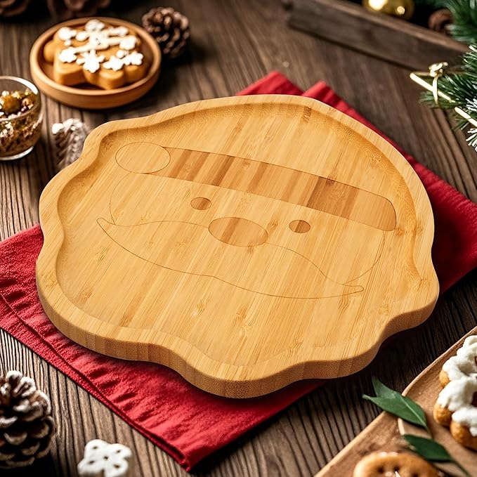 TJ POP Christmas Bamboo Serving Tray – Santa Claus Shape – Holiday Snack Platter for Cookies, Candy & Fruits – Rustic Xmas Table Decor