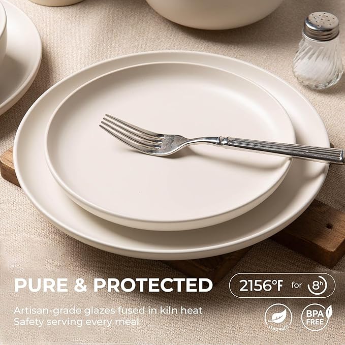 12-Piece Matte White Dinnerware Set,Stoneware Dinnerware for 4, Microwave & Dishwasher Safe, Stackable Design for Kitchen and Dining - Plates and Bowls
