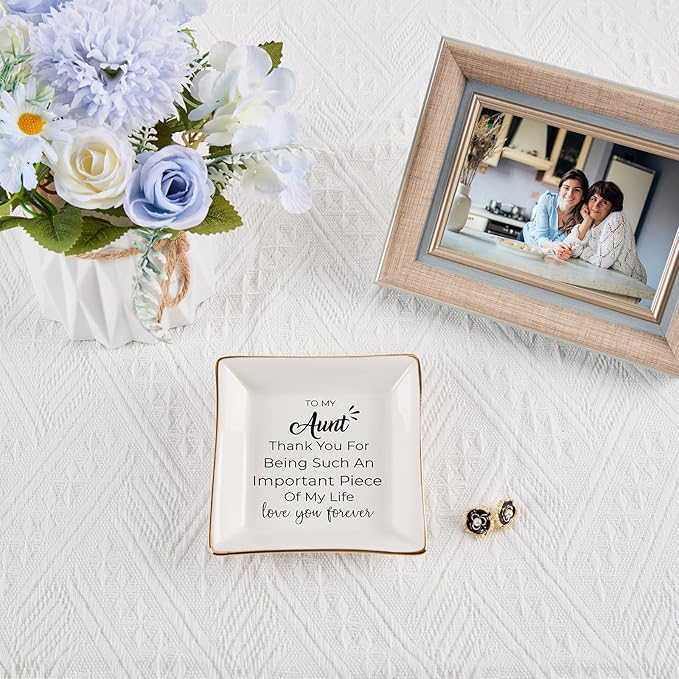 Aunt Gifts - Jewelry Dish Trinket Tray for Auntie Birthday, Christmas, Mother's Day & Valentines from Niece or Nephew