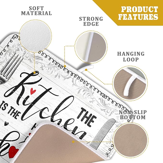 White Kitchen Dish Drying Mat 16x18 Inch Knife Fork Dish Drainer Rack Mats Microfiber Absorbent Protector for Kitchen Countertop Decor