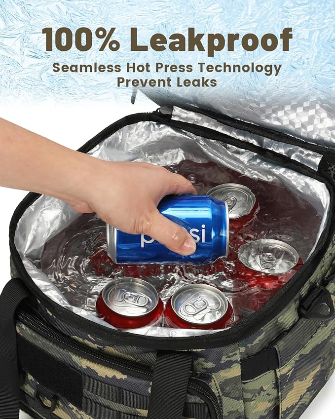 RalChyez Tactical Lunch Bag, 20L Large Heavy Duty Double Deck Insulated Lunch Box Leakproof Expandable Tote Cooler with Shoulder Strap for Adult Men Women Work Fishing Picnic Travel Ocp Camo