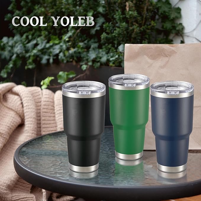 30 oz Tumbler with Lid Stainless Steel Tumblers Bulk Vacuum Insulated Cup Reusable Powder Coated Travel Mug Double Wall Leak Proof Cups Keep Cold Drinks for 12 Hours Dark Green, Set of 4