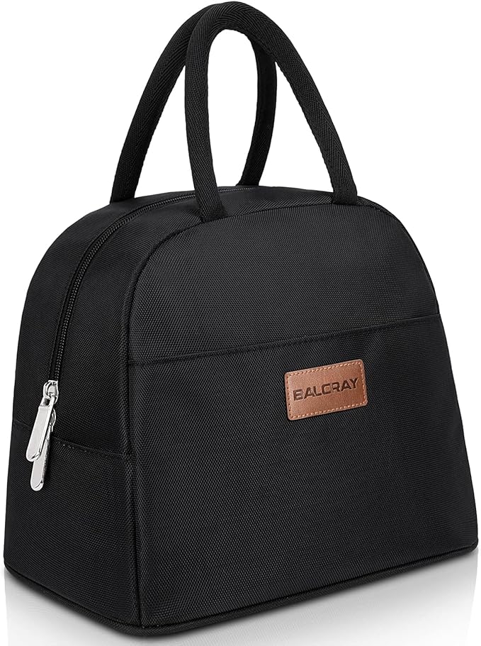 BALORAY Lunch Bag for Women Men Insulated Lunch Box for Adult Reusable Lunch Tote Bag for Work, Picnic or Travel (Solid Black)