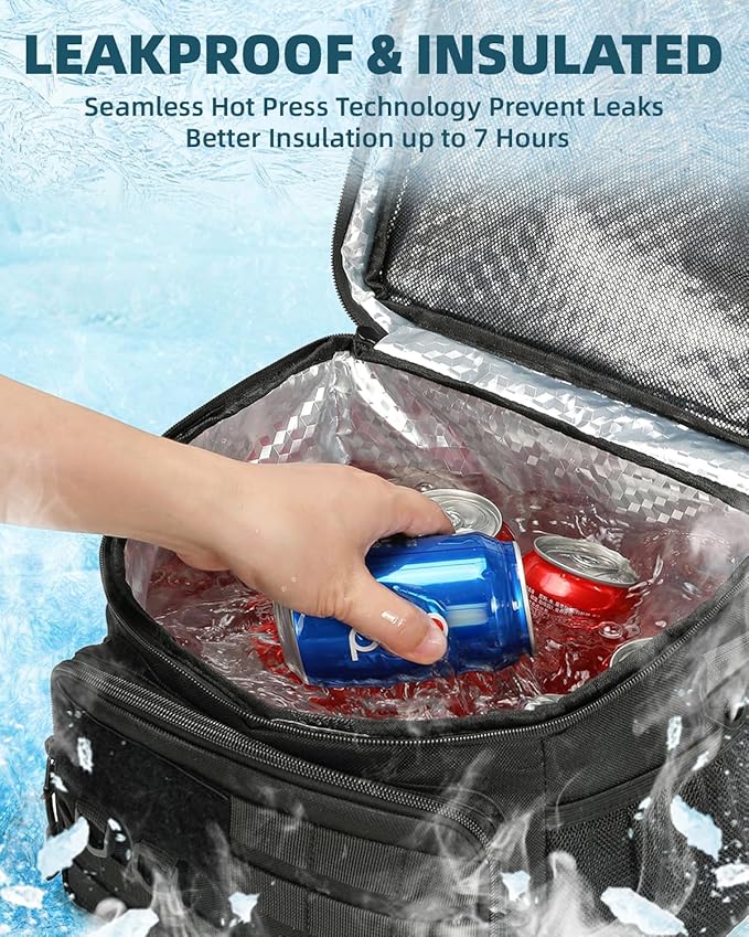 RalChyez Tactical Lunch Box, 13L Large Insulated Lunch Bag MOLLE Webbing Leakproof Thermal Cooler with Shoulder Strap Lunch Pail for Adult Men Women Office Work Camping Picnic Travel Black