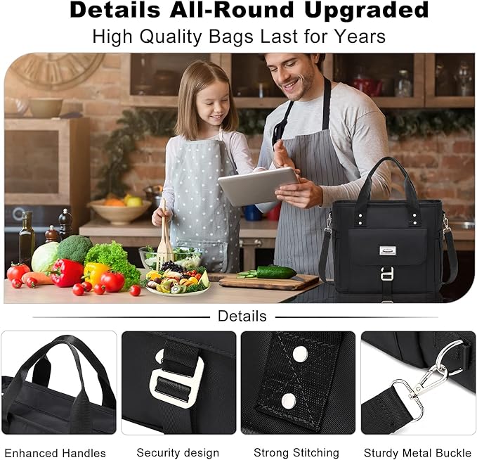 Weitars Insulated Lunch Bag for Men Women,Leak Proof Lunch Box for Work,Extra Large Lunch Tote Bag With Removable Shoulder Strap with Side Pockets,Reusable Lunch Cooler Purse For Picnic Hiking