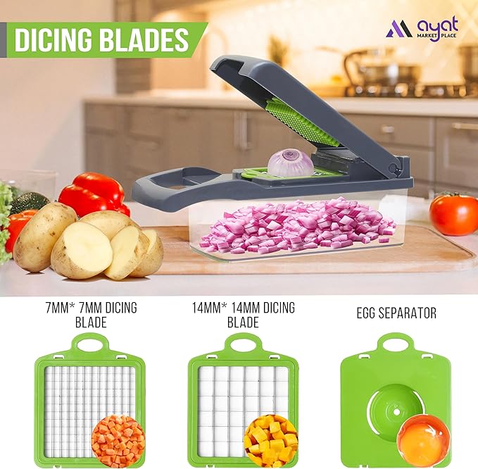Vegetable Chopper Container Onion Slicer | 16 in 1 Multi Functional Food Chopper with Container BPA Free Material & Dishwasher Safe Veggie Chopper Vegetable Cutter