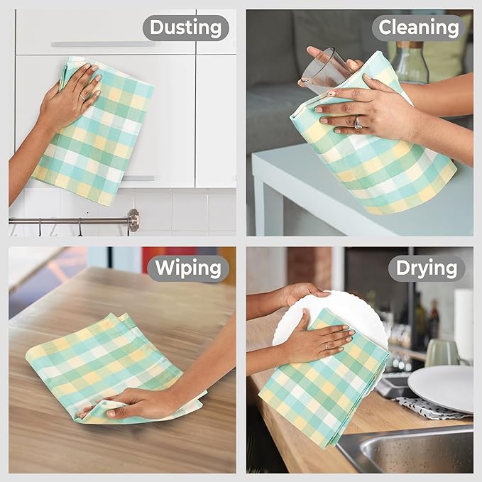 Urban Villa Kitchen Towels Set of 6 Green Sand Buffalo Checks Kitchen Towels 20X30 Inches 100% Cotton Highly Absorbent Kitchen Towels Premium Quality Ultra Soft Mitered Corners KitchenTowels
