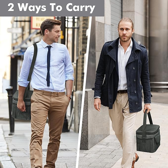 Tirrinia Insulated Lunch Bag for Women Men, Leakproof Lunch Box Containers for Adult, Work, School, Soft Lunchbox for Kids,Boys, Adult Cooler Bag for Picnic Hiking Beach,Charcoal