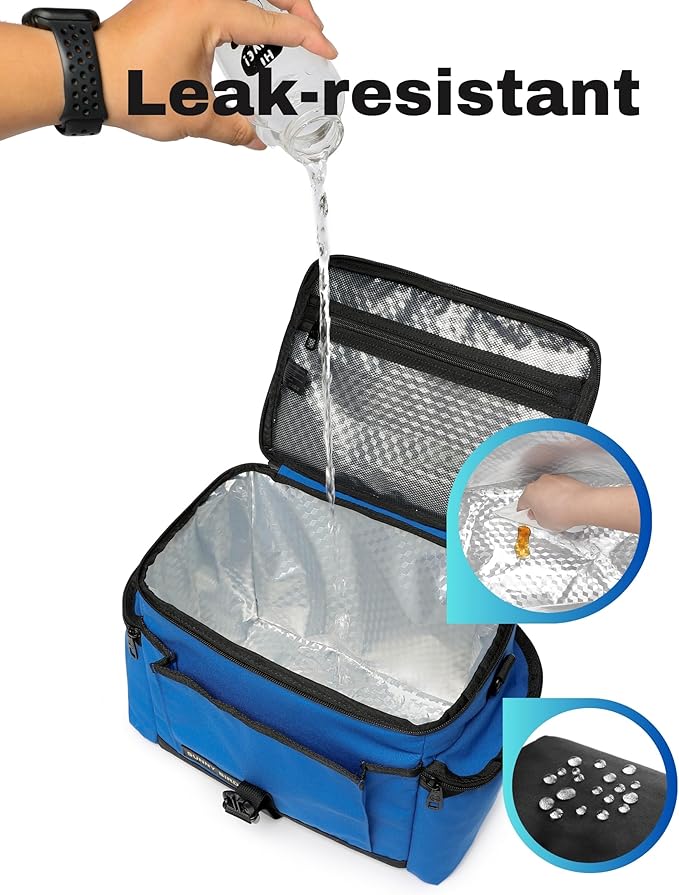 SUNNY BIRD Large Lunch Bag, Thermally Insulated Soft Cooler with Shoulder Strap for Women, Men (Blue)